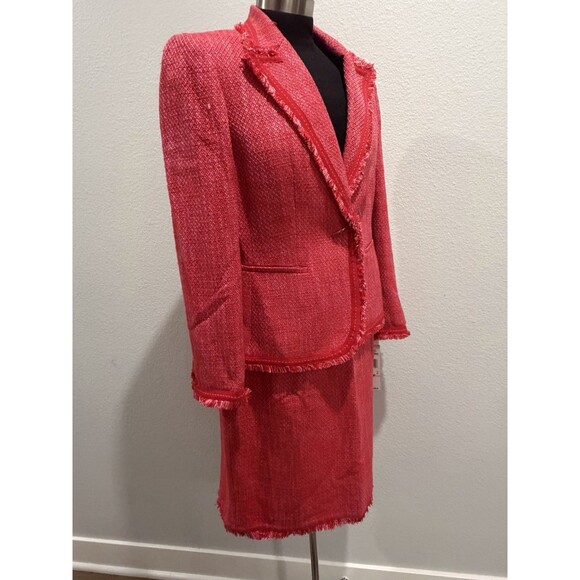 Kasper Tweed Pink 2pc Skirt Suit Frayed Trim Single Breasted Blazer Petite 10P - Picture 8 of 16